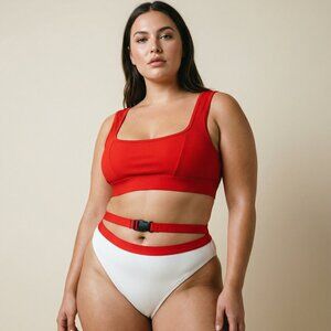 Frankie's Bikinis Red and White Bikini Set